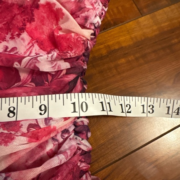 Revolve more to come marina ruched mesh floral pink mini dress size small - Picture 10 of 15